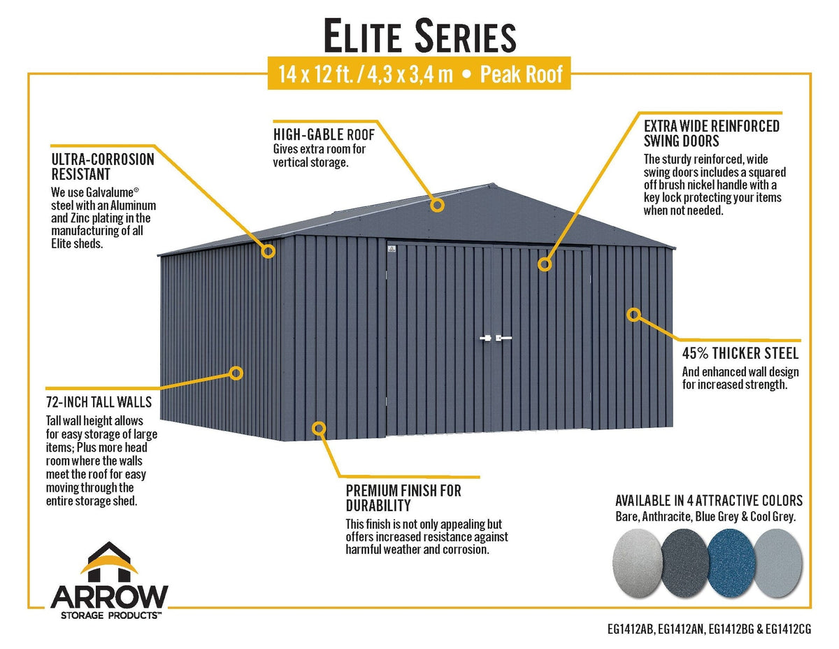 Elite 14x12-ft Cool Grey Weather-Resistant Steel Shed B4B5 - product image 8