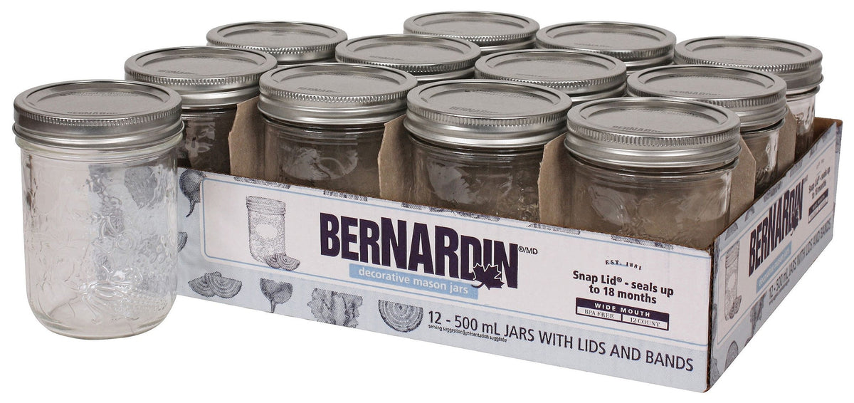 Wide Mouth Decorative Glass Mason Jars with Snap Lids, 500 mL, 12 Count W8F6 - product image 1