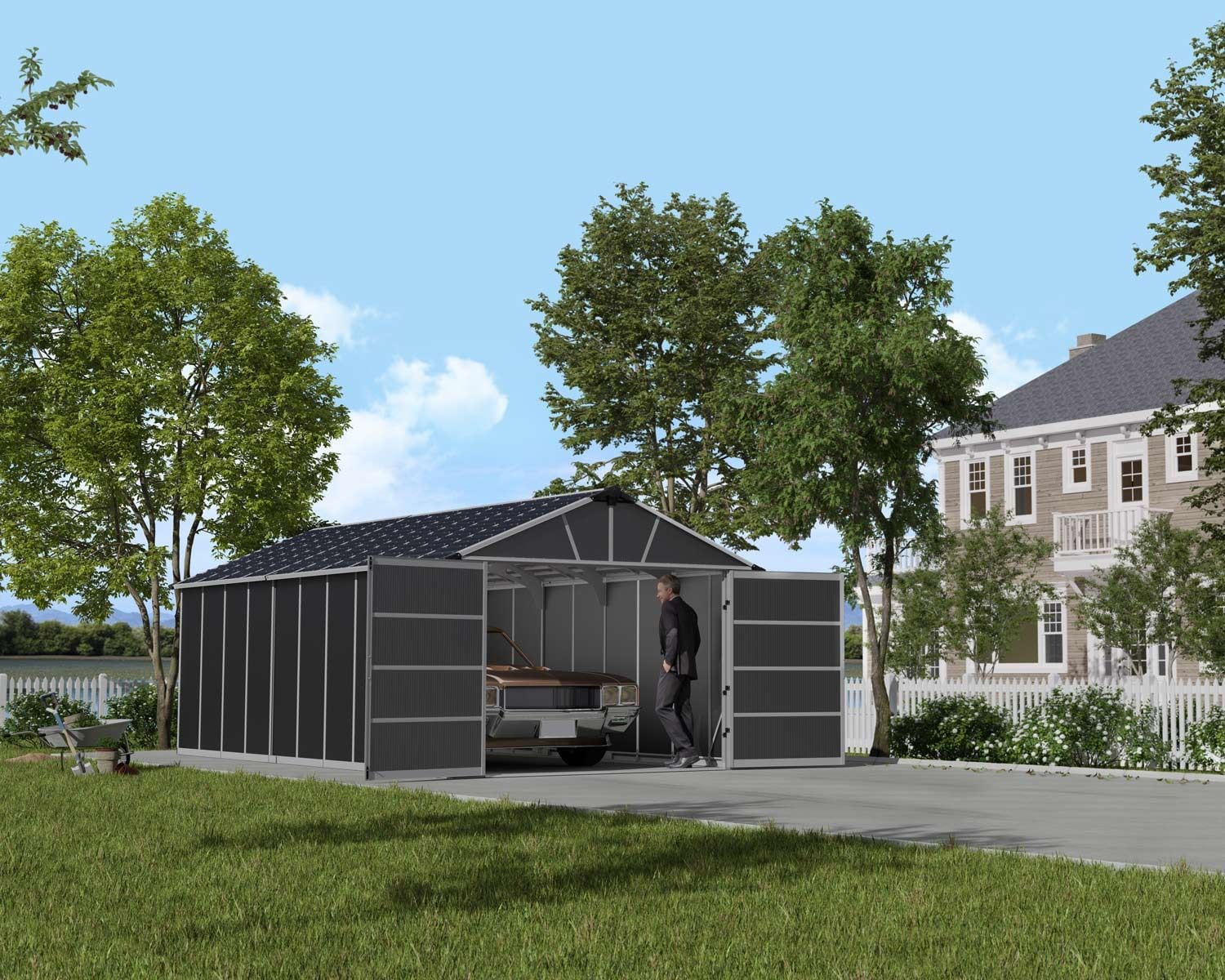 by Palram Yukon 2-Door Car Garage/Utility Storage Shed Kit, Dark Grey, 11x21-ft D9J0 - product image 4
