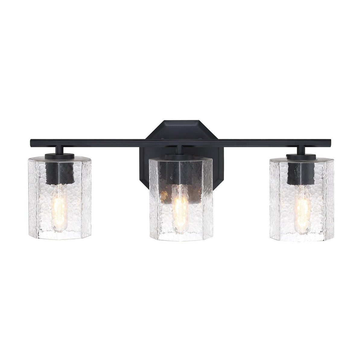 Bridgewater 3-Light Vanity Light Fixture with Rippled Glass Shade, Black J6C2 - product image 2