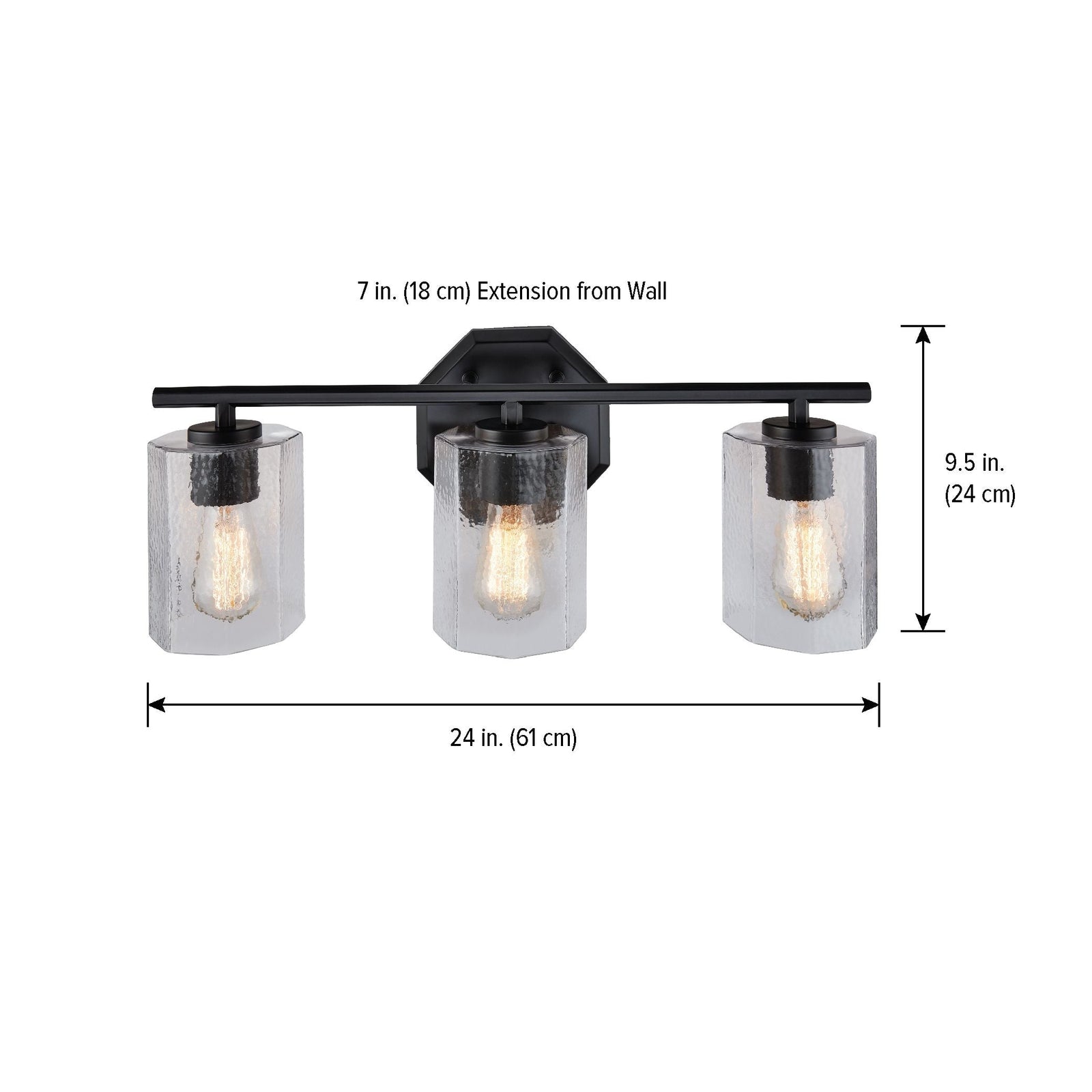 Bridgewater 3-Light Vanity Light Fixture with Rippled Glass Shade, Black J6C2 - product image 3