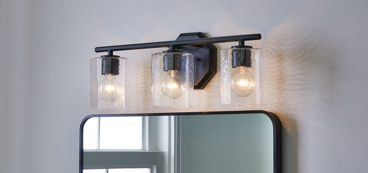 Bridgewater 3-Light Vanity Light Fixture with Rippled Glass Shade, Black J6C2 - product image 7