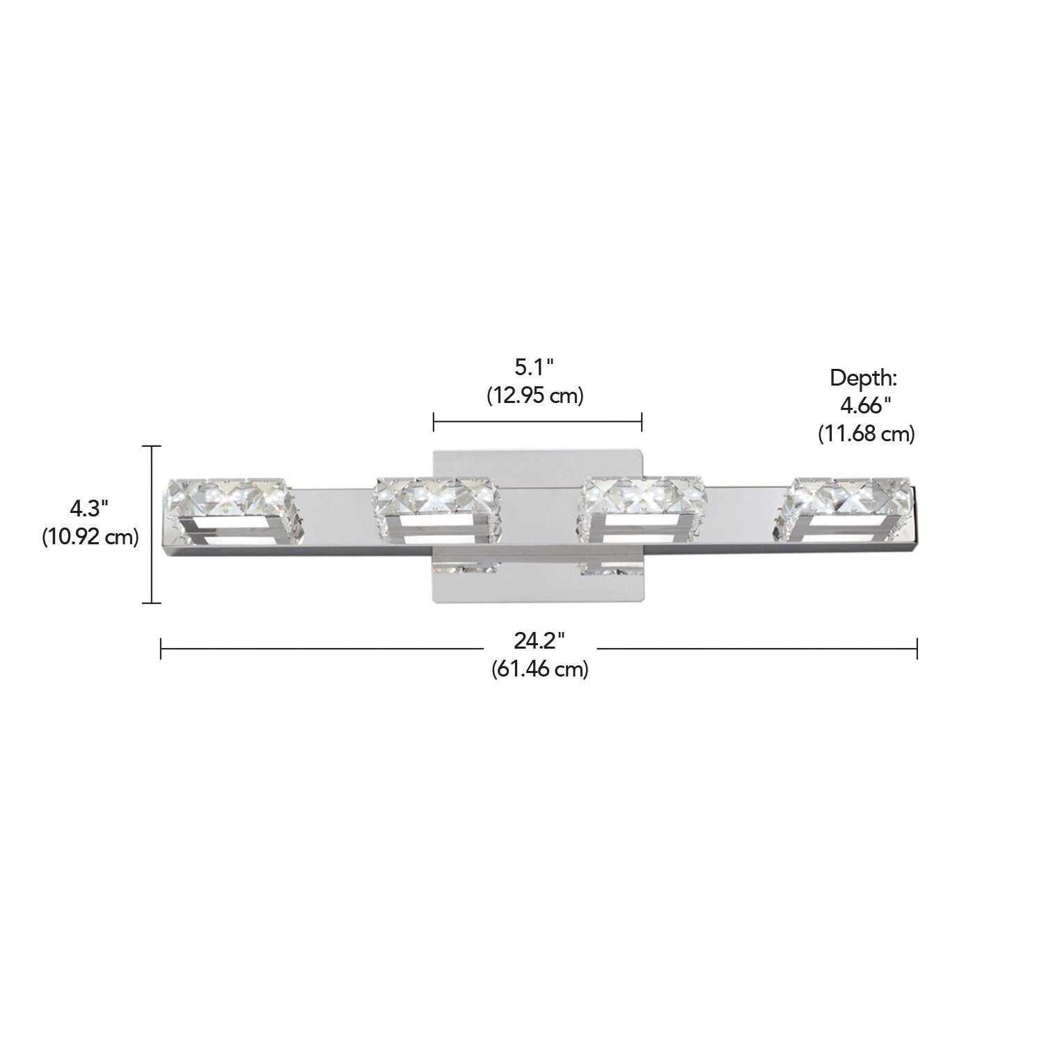 Isabella 4-Light Crystal Design LED Vanity Light Fixture, Chrome D7S8 - product image 6