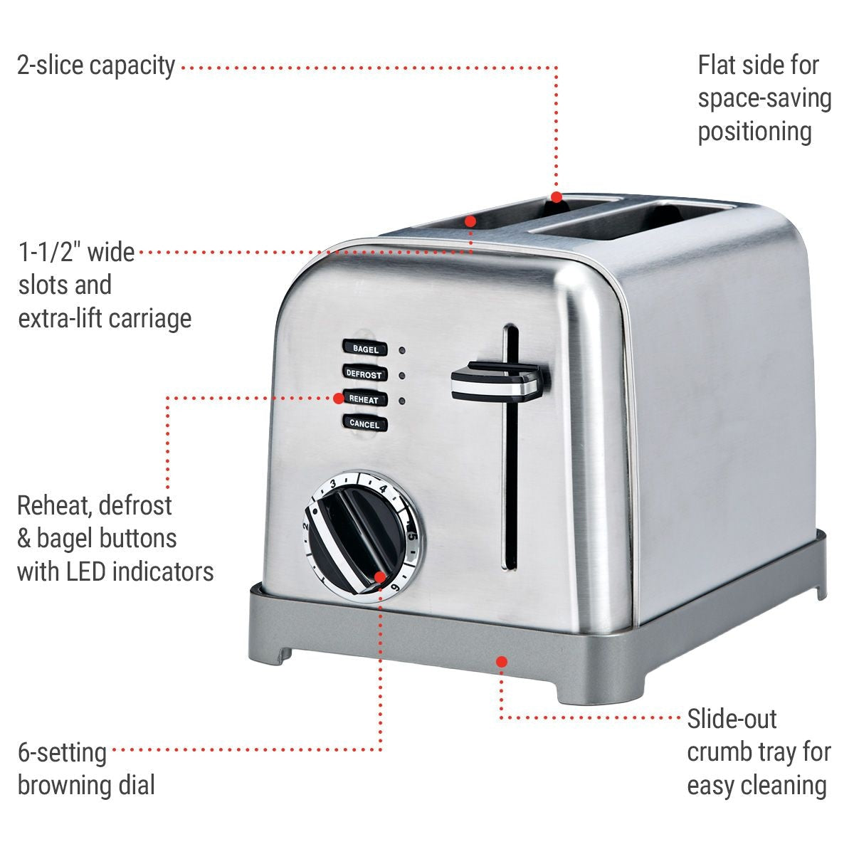 Metal Classic Toaster with 6 Settings, Stainless Steel, 2-Slices L0N1 - product image 4