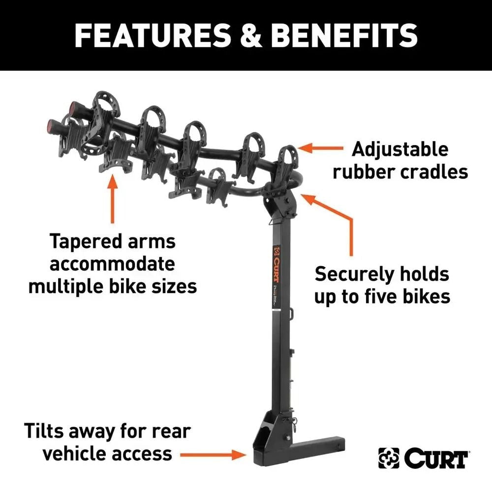 18065 Premium 5-Bike Two Arm Hitch Mount Bike Rack, Fits 2-in Receiver, Black P7E7 - product image 5