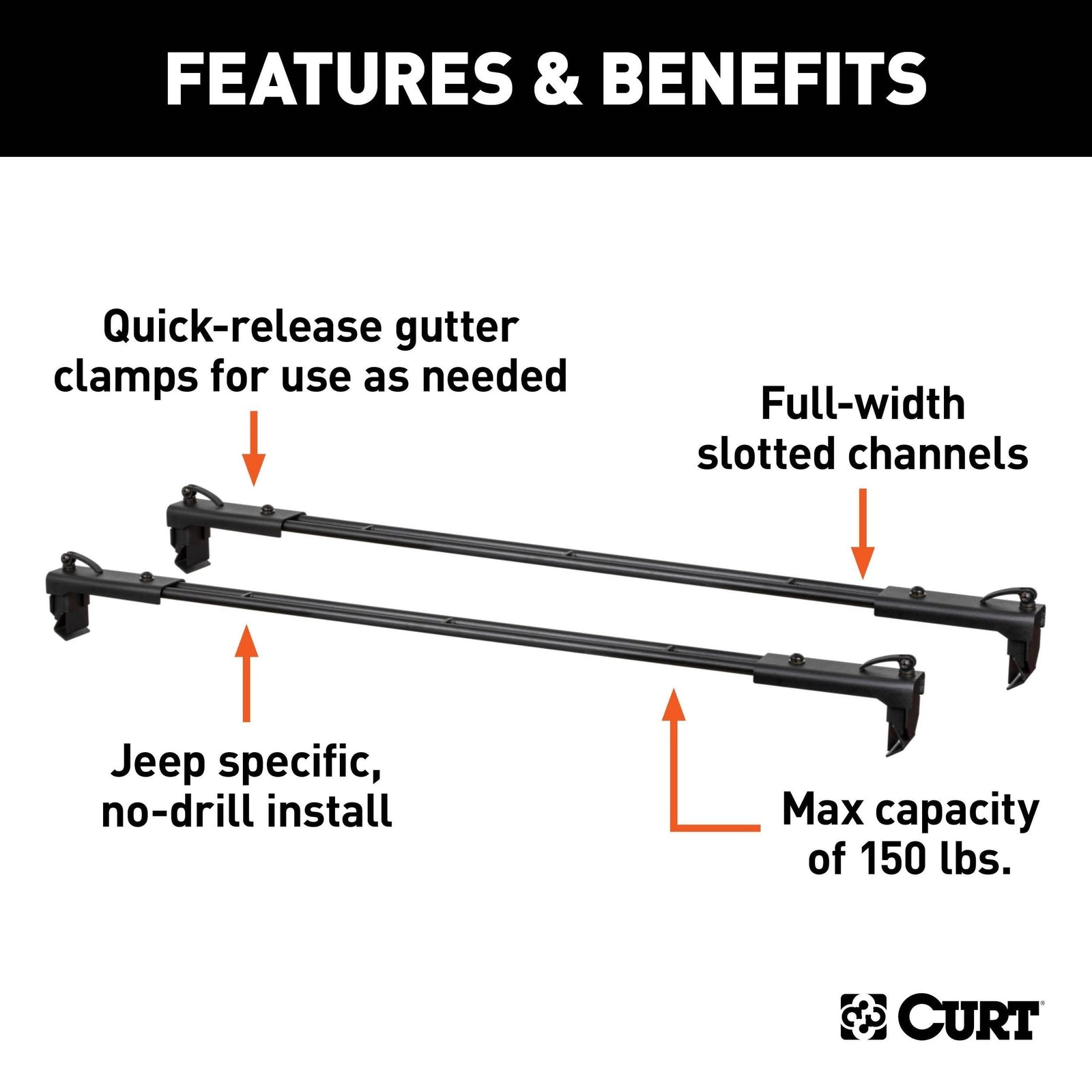 18122 Quick-Release Roof Rack Crossbars, Black Steel, Select Wrangler JK V3O0 - product image 6