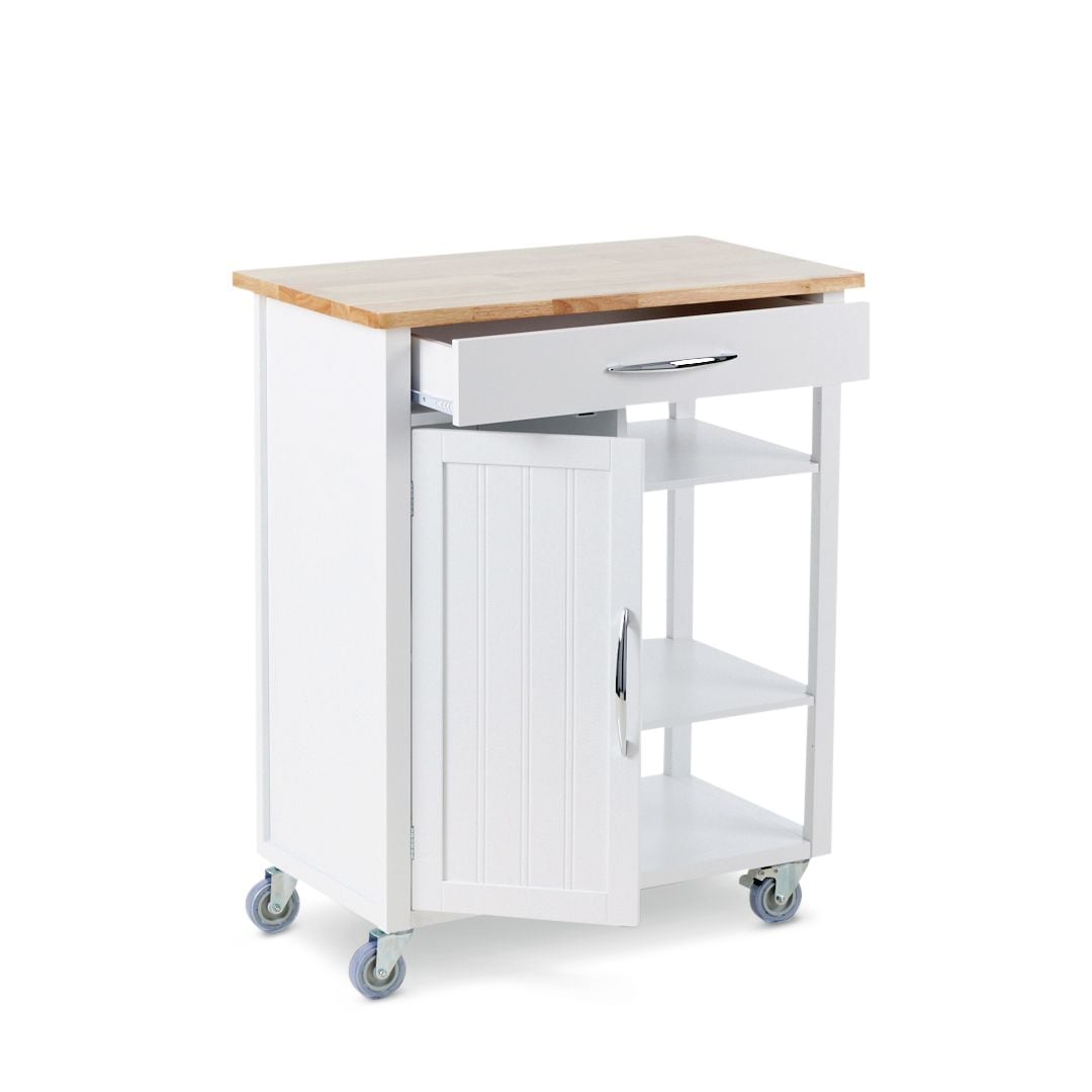 Wood Top Kitchen Utility Storage Cart/Island With Locking Wheels, White O8Z7 - product image 1