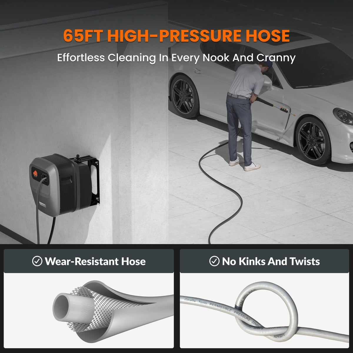 Tools Grandfalls G20 Wall Mounted 1900 PSI 2.2 GPM Brushless Electric Pressure Washer with 65-ft Retractable Hard Hose G8R7 - product image 5