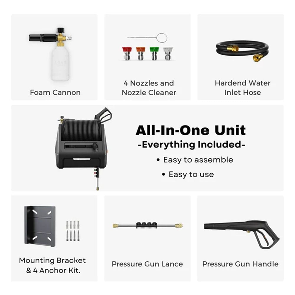 Tools Grandfalls G30 Wall Mounted 2100 PSI 2.2 GPM Brushless Retractable Electric Pressure Washer with 100-ft Hard Hose J1I4 - product image 8