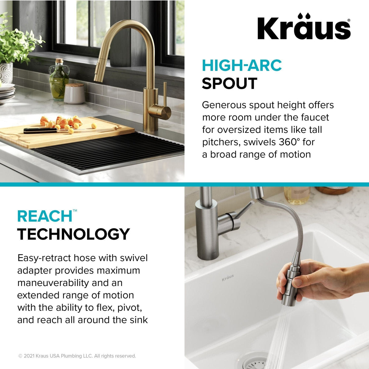 Oletto Pull-Down Single Handle Kitchen Faucet with QuickDock Top Mount Installation Assembly, Spot Free Antique Champagne Bronze F0T2 - product image 7