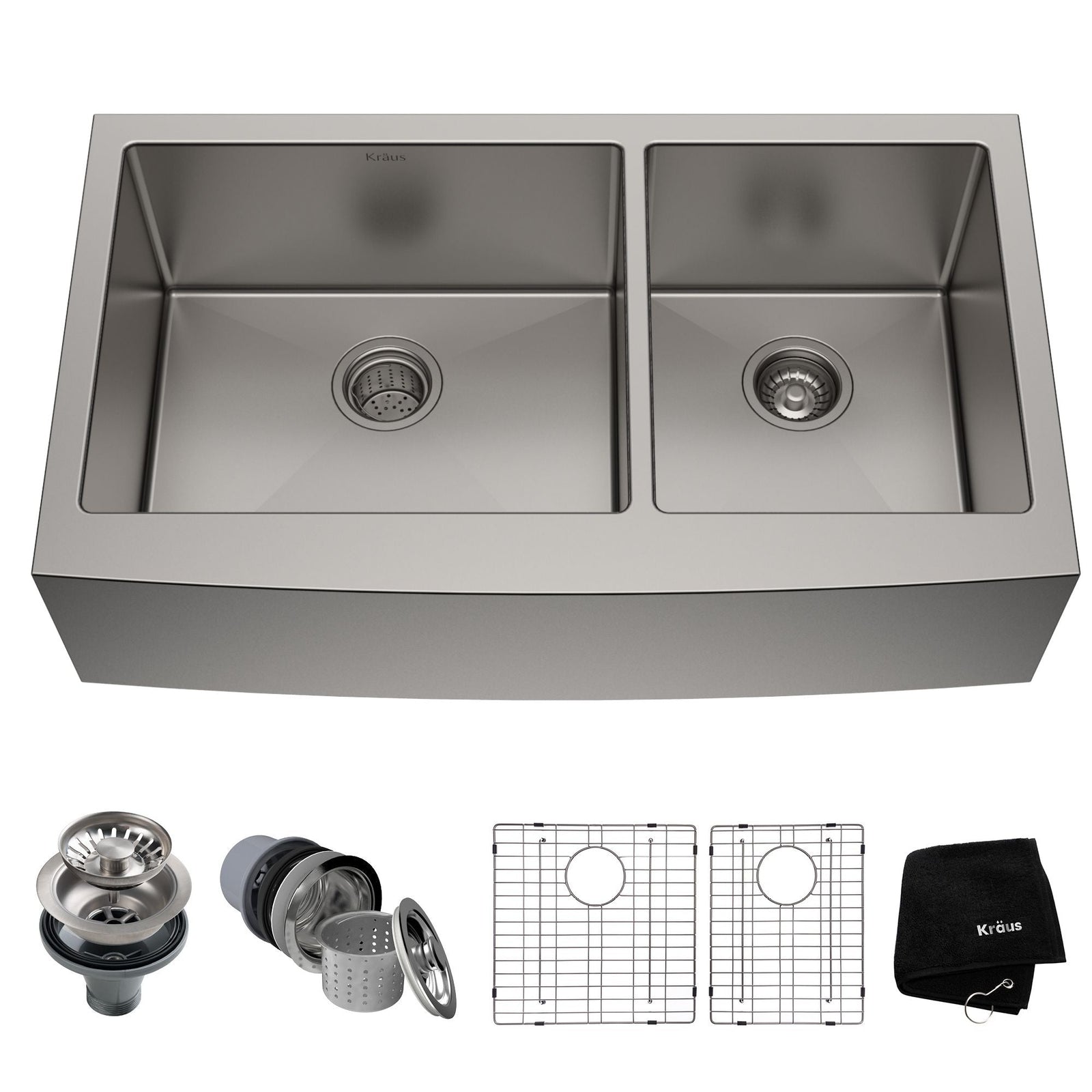 Standard PRO Apron Front Farmhouse Stainless Steel Double Bowl Kitchen Sink, 36x21x10-in O6L7 - product image 1
