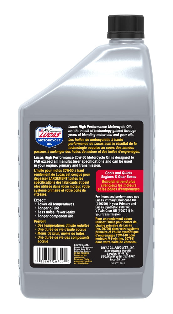 SAE 20W-50 High Performance Motorcycle Oil, 946-mL F3M8 - product image 2