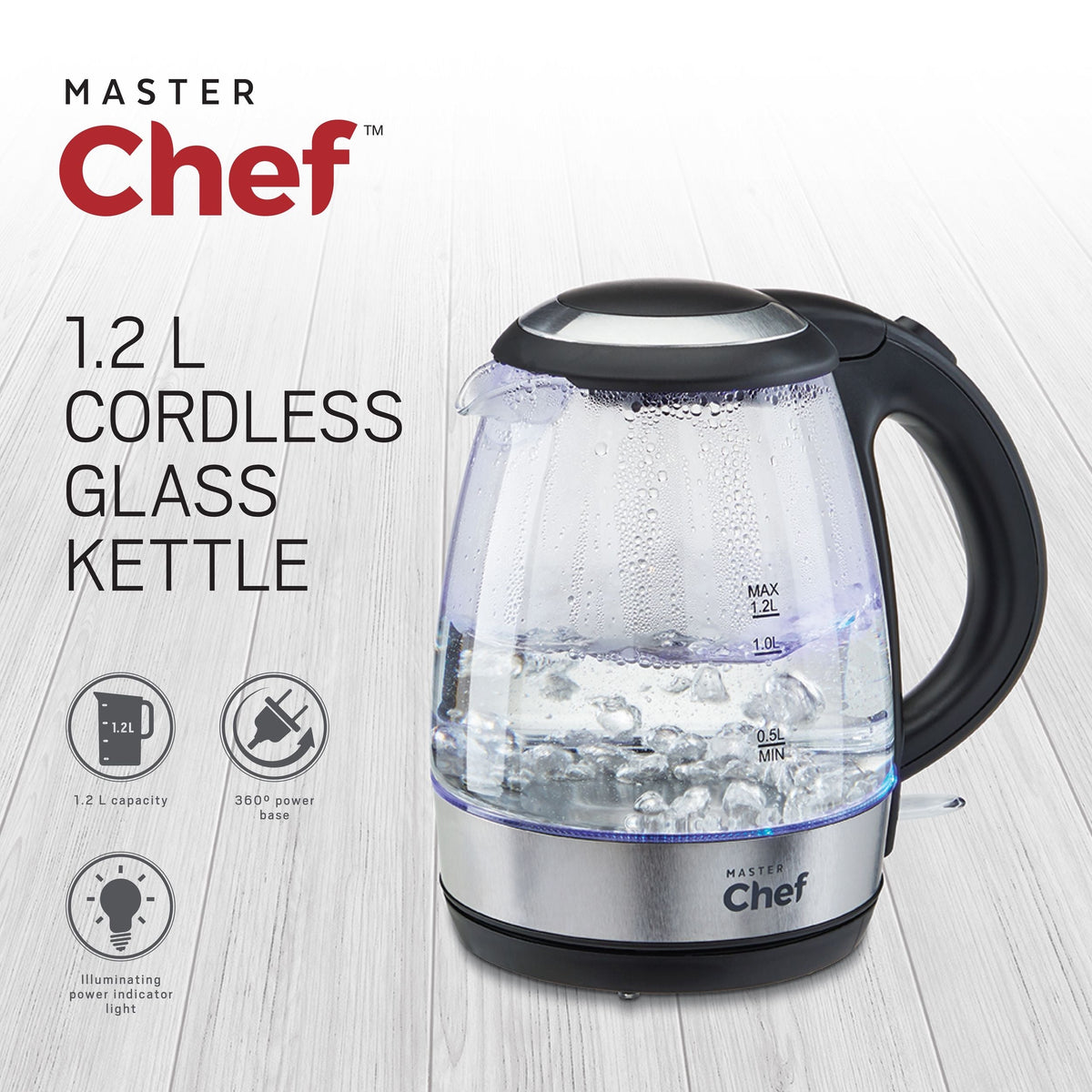 Cordless Electric Kettle with Auto Shut Off & Blue Light, Glass, 1.2L N7C1 - product image 2
