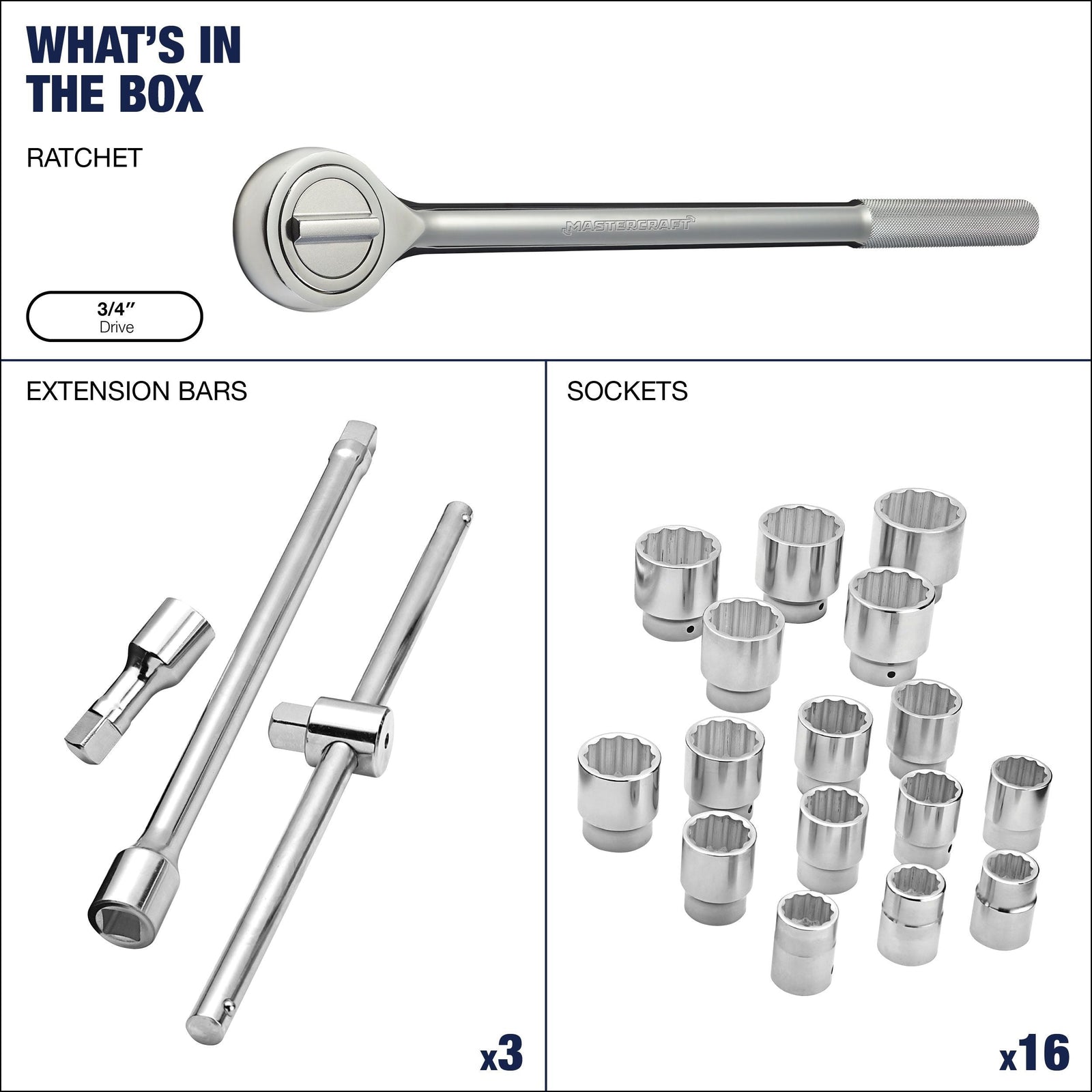 Socket Set 20-pc, 3/4-in Drive, SAE, Steel, Chrome G8H2 - product image 5
