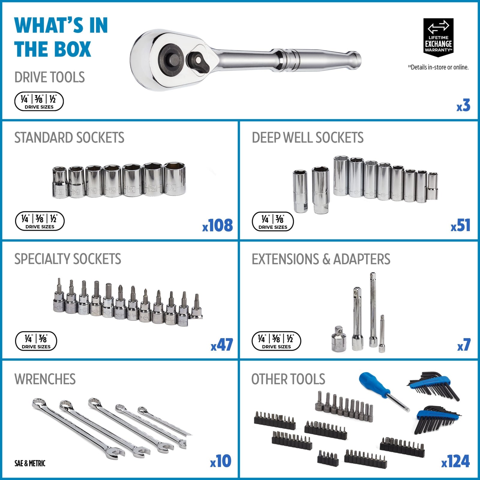 Socket Set, 350-pc, SAE / Metric, CRV, Nickel-Chrome Plating E5C4 - product image 7