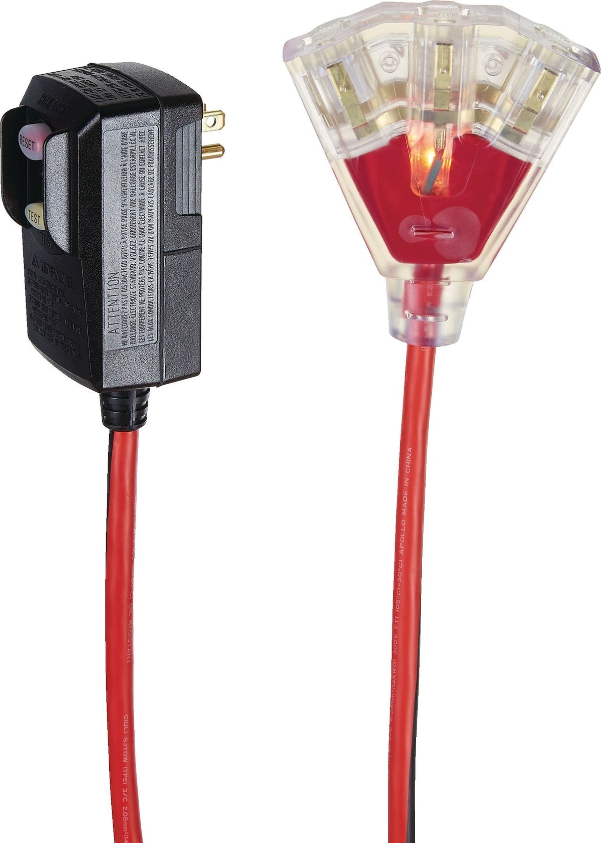 6-ft 14/3 Outdoor GFCI Extension Cord with 3 Grounded Outlets, Lighted End, Block/Red D5U4 - product image 5