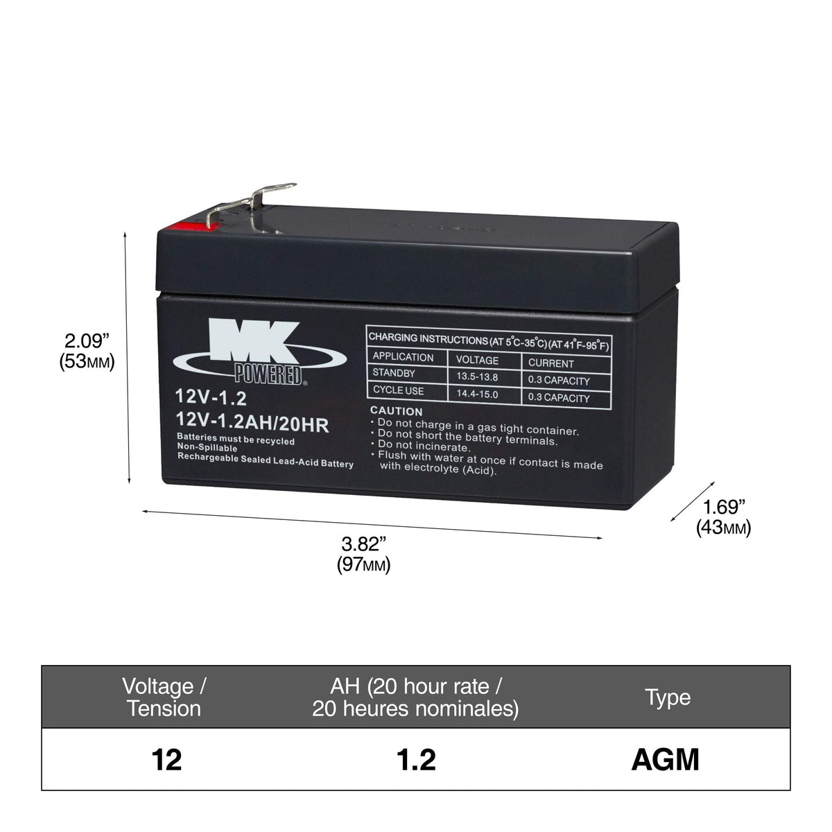 Battery 12-Volt 1.2 Ah SLA Battery, F1 Terminal E1N3 - product image 1