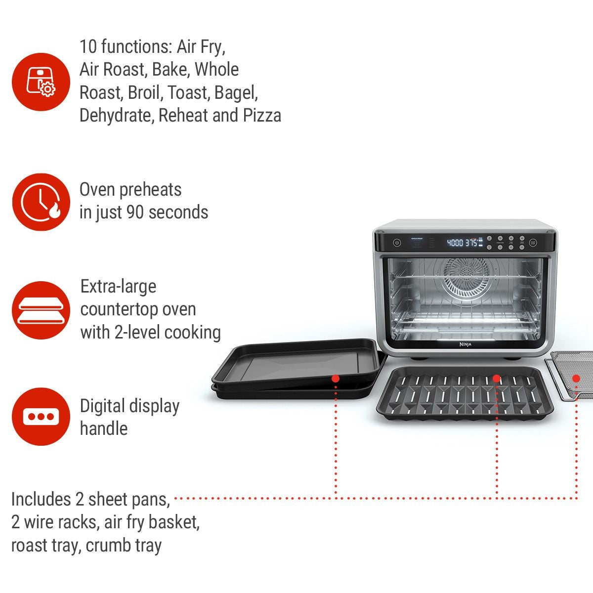 Foodi XL Pro Digital Convection Air Fryer Toaster Oven, with 10 Functions, Stainless Steel G2N4 - product image 3