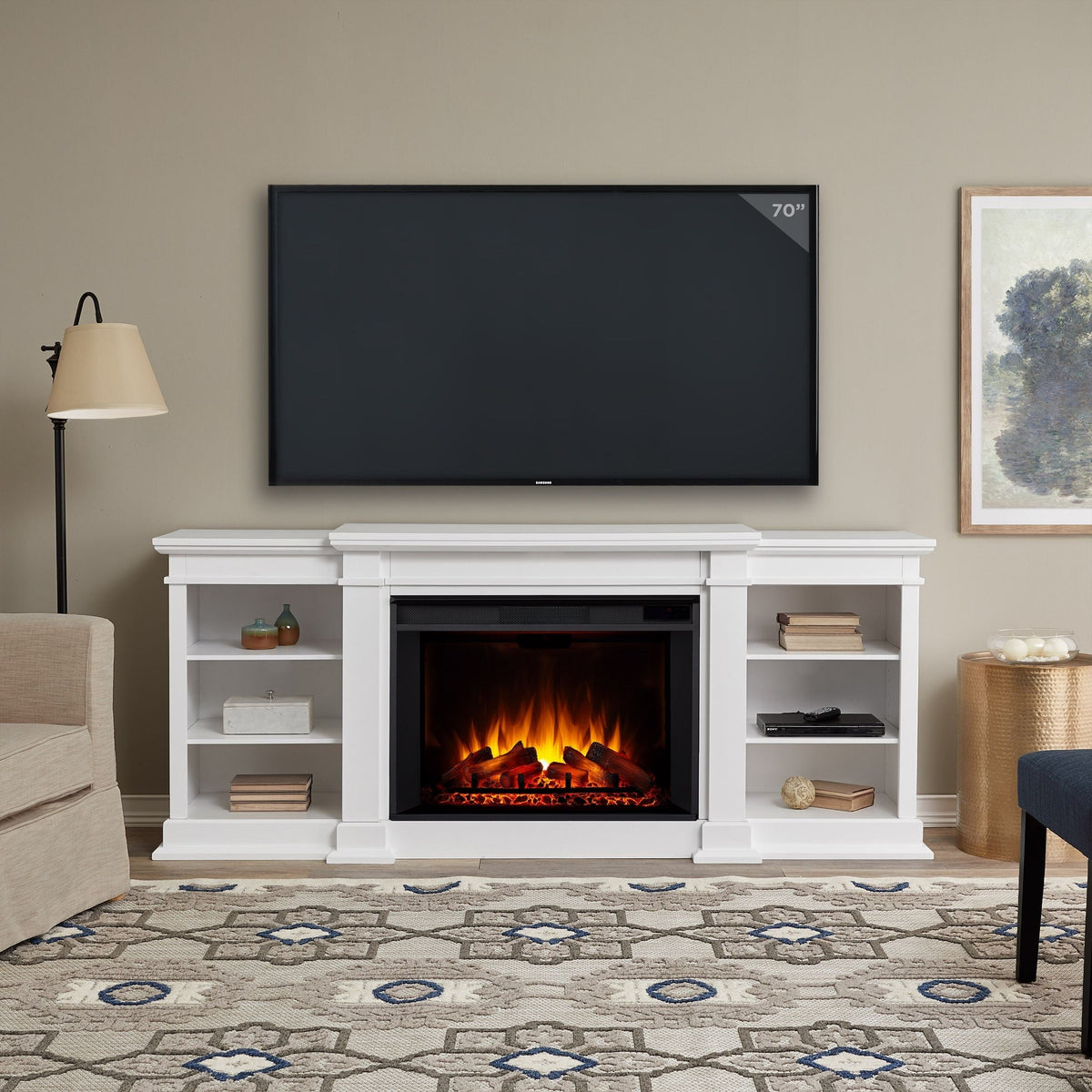 Flame Eliot Grand Entertainment VividFlame Media Indoor Electric Fireplace TV Stand, 1500W, Includes Remote Control & Firebox, White Y4S5 - product image 4
