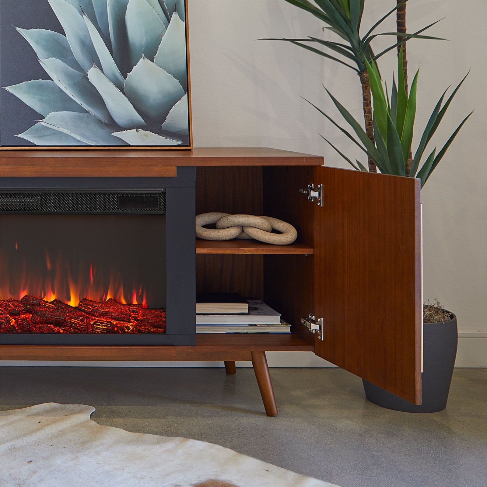 Flame Morris Media Indoor Electric Fireplace TV Stand, 72-in, 1500W, Includes Remote Control & Firebox, Vintage Black Maple S7O9 - product image 2