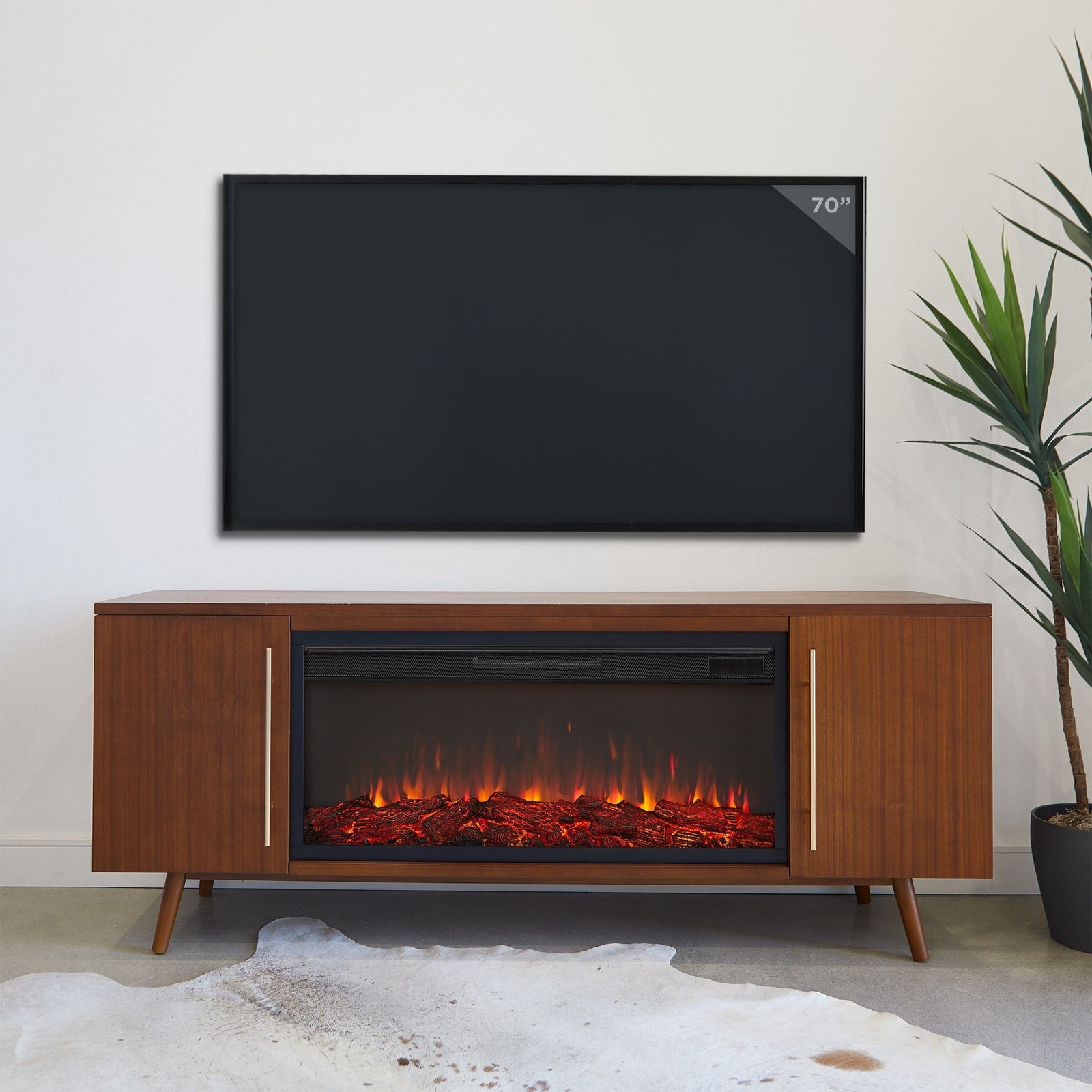 Flame Morris Media Indoor Electric Fireplace TV Stand, 72-in, 1500W, Includes Remote Control & Firebox, Vintage Black Maple S7O9 - product image 3