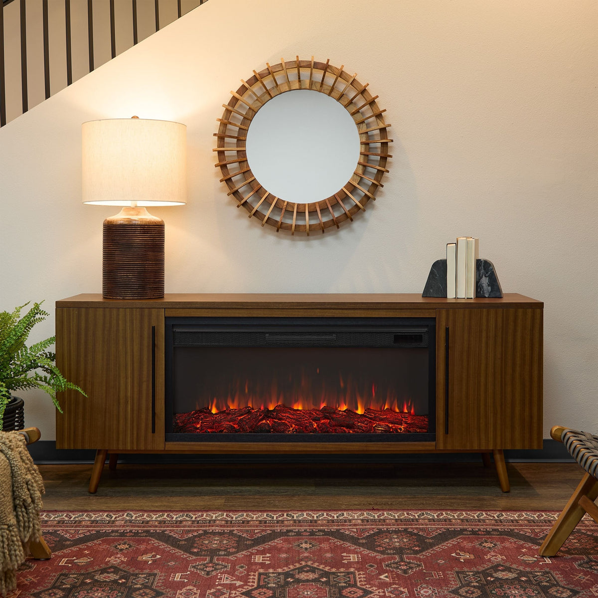 Flame Morris Media Indoor Electric Fireplace TV Stand, 72-in, 1500W, Includes Remote Control & Firebox, Vintage Black Maple S7O9 - product image 4