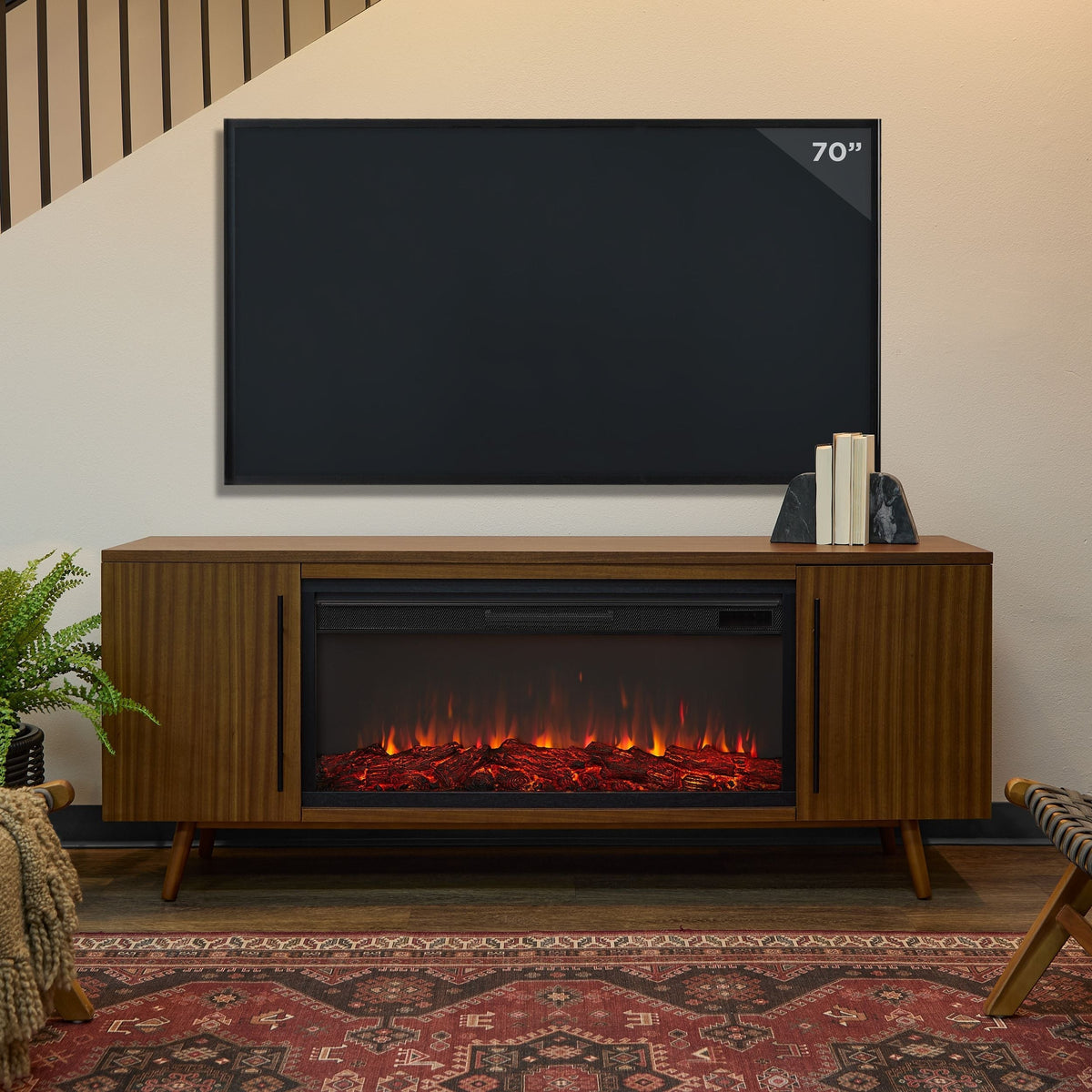 Flame Morris Media Indoor Electric Fireplace TV Stand, 72-in, 1500W, Includes Remote Control & Firebox, Vintage Black Maple S7O9 - product image 5