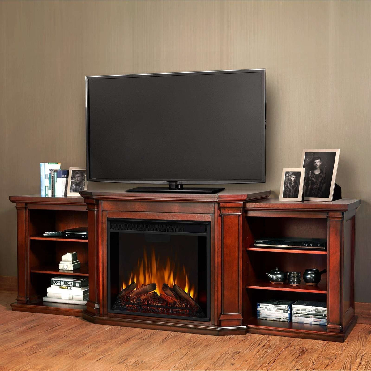 Flame Valmont Media Indoor Electric Fireplace TV Stand, 74-in, 1500W, Includes Remote Control & Firebox, Dark Mahogany Z6N0 - product image 4