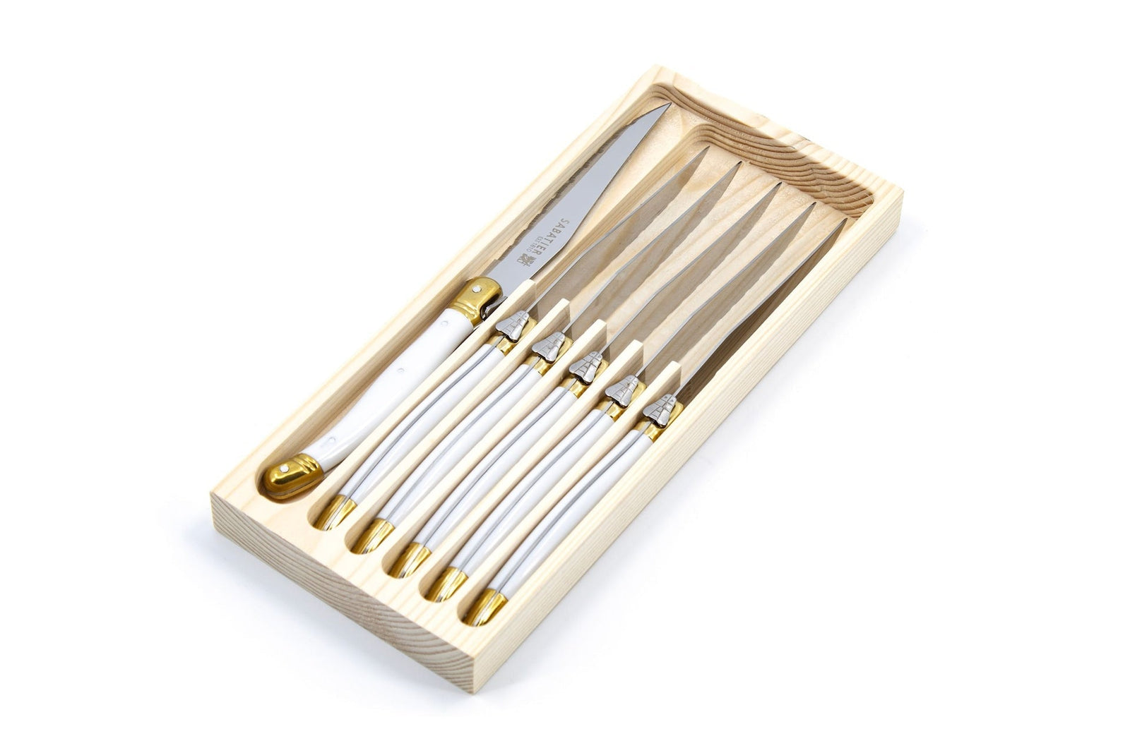 Laguiole Steak Knife Set, White/Gold, 6-pc F1H1 - product image 1