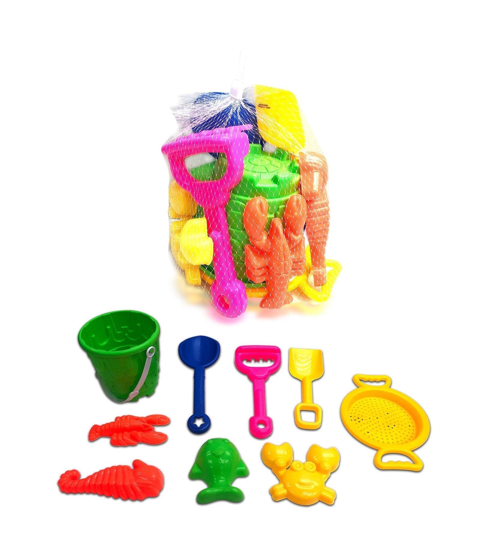 Sand Plastic Mold Toy Set with Bucket, Multi-Coloured, 9-pk, Ages 2+, for Summer/Beach Activities S5S3 - product image 1