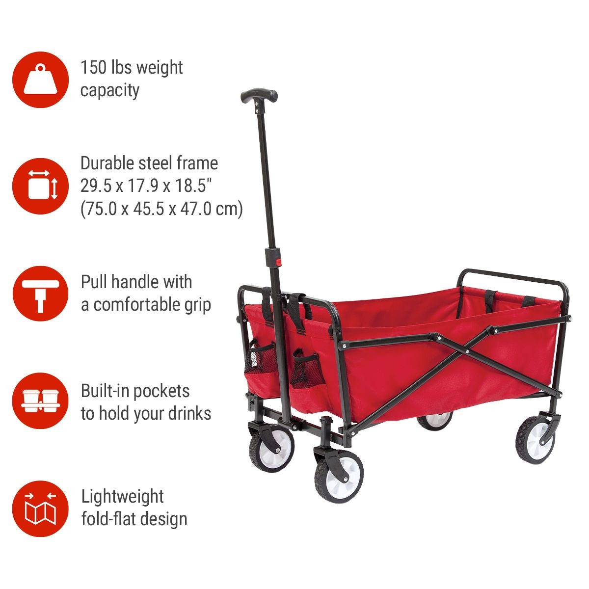 Outdoor Collapsible Folding Utility Wagon with Cup Holders, 150-lb Capacity K8W3 - product image 8