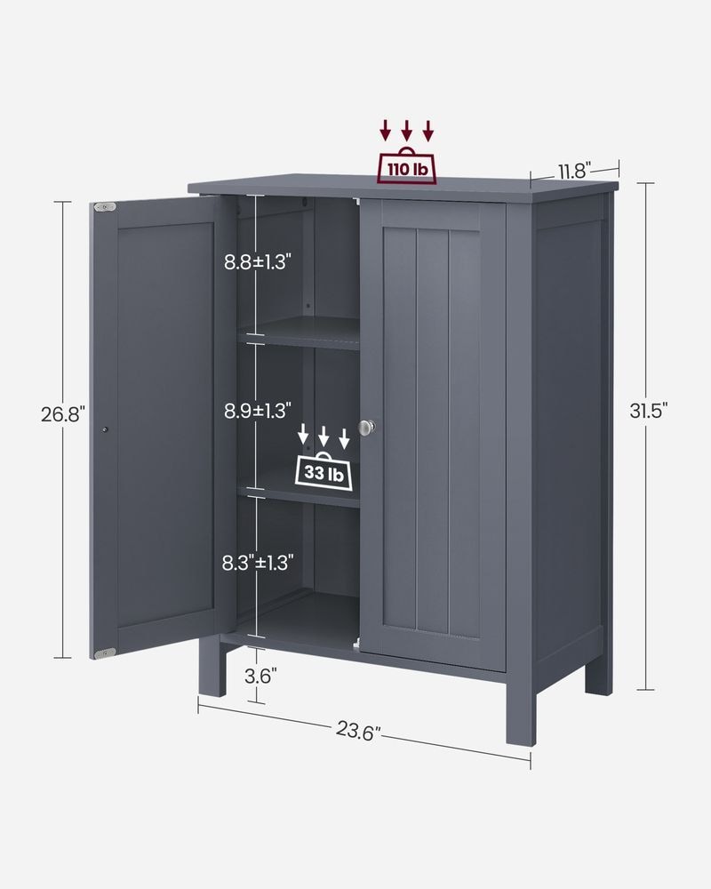 Home Dove Grey Floor Cabinet with 2 Adjustable Shelves H2W9 - product image 5