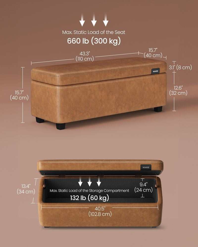 Home Mid-Century Modern Brown Storage Ottoman V2J0 - product image 2