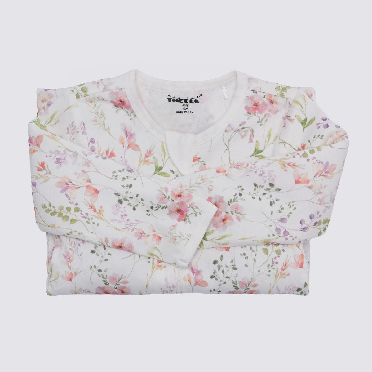 The Elk Baby Floral Print Premium Organic Cotton Play and Grow Rib Foot Zippy, Various Sizes E9K7 - product image 1
