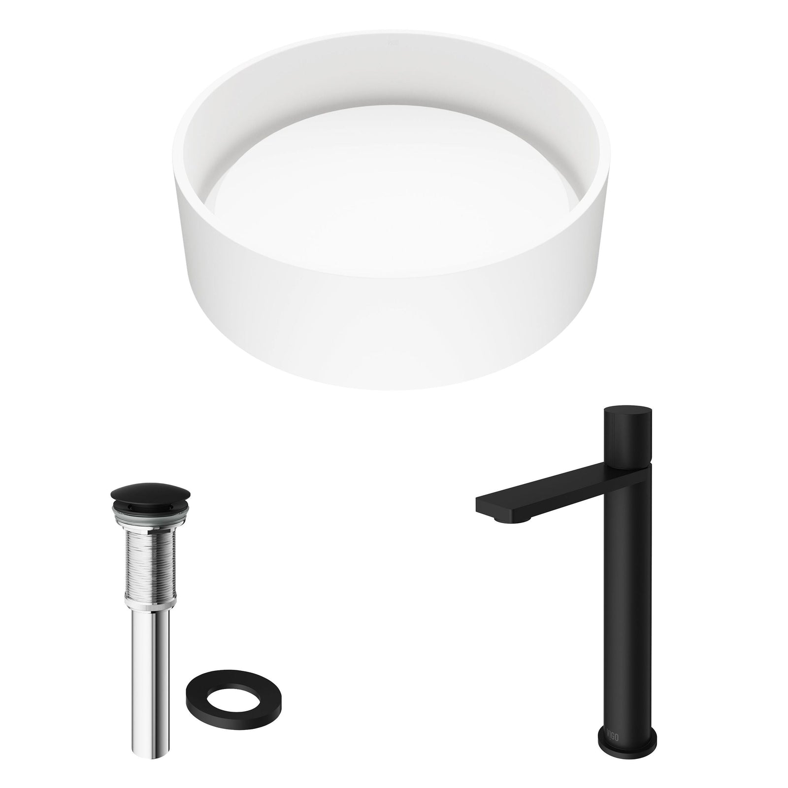 Anvil MatteStone Round White Composite Bathroom Sink/Basin Set with Gotham Faucet and Pop-Up Drain G7K4 - product image 2