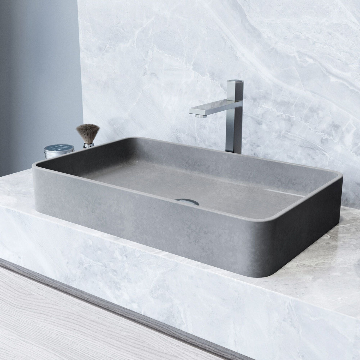 Basilica Gothic ConcretoStone 23x14-in Deep Grey Bathroom Sink/Basin with Rectangular Vessel W3J9 - product image 5