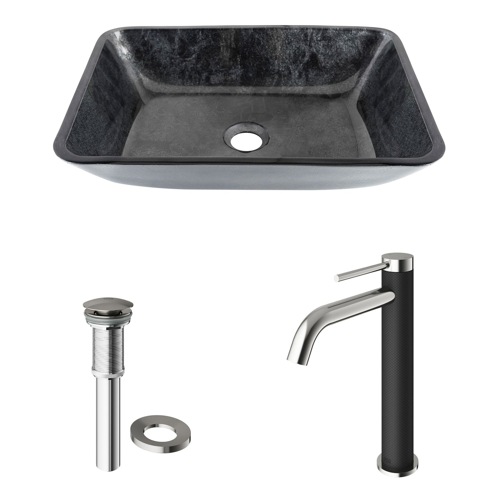 Glass Grey Onyx Bathroom Sink/Basin Set with Lexington Faucet and Rectangular Vessel Y8O9 - product image 2