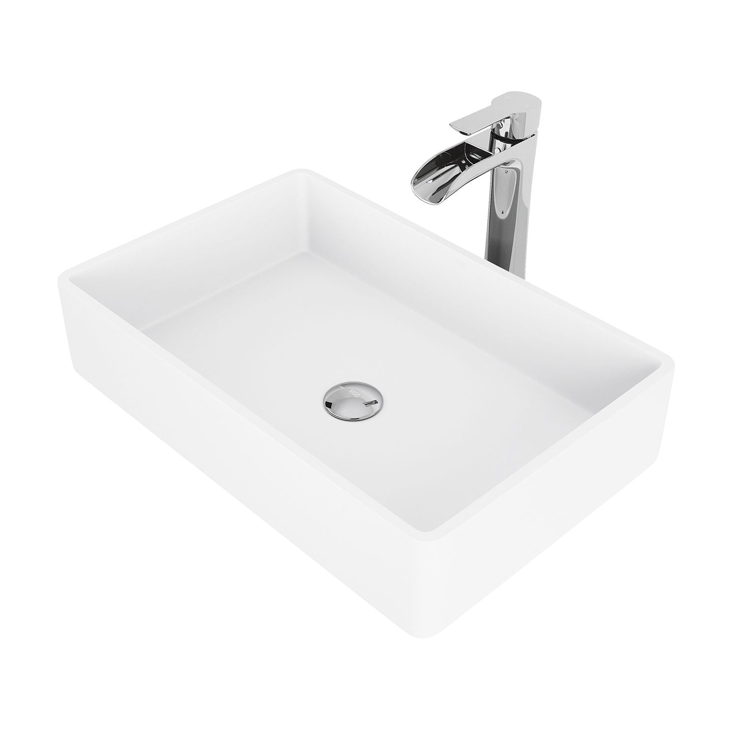 Magnolia MatteStone White Bathroom Sink/Basin Set with Niko Faucet and Rectangular Composite Vessel C3V2 - product image 1