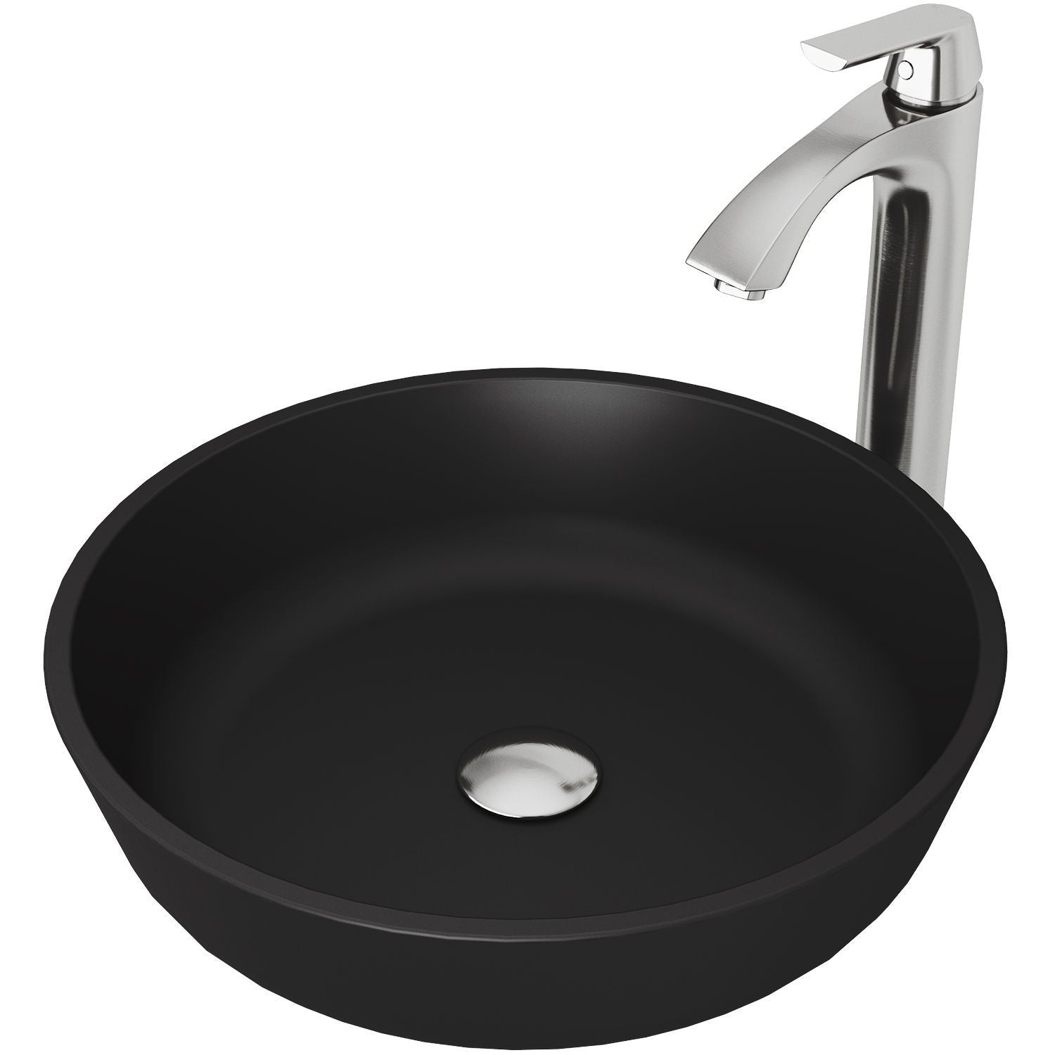 Modus MatteShell Matte Black Bathroom Sink/Basin Set with Linus Faucet and Round Glass Vessel R1H3 - product image 1