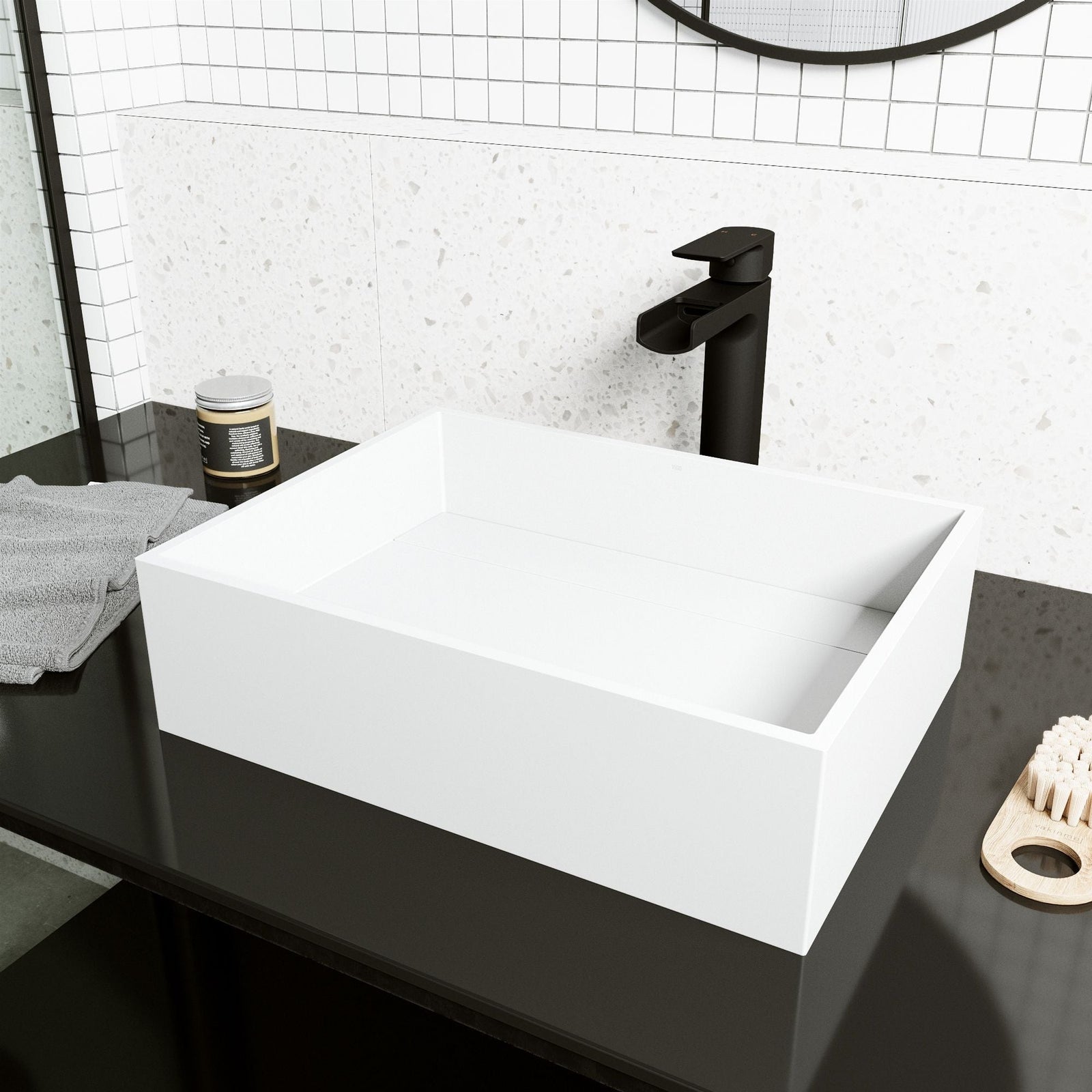 Montauk MatteStone 18x13-in Deep White Bathroom Sink/Basin with Rectangular Vessel W1X4 - product image 7