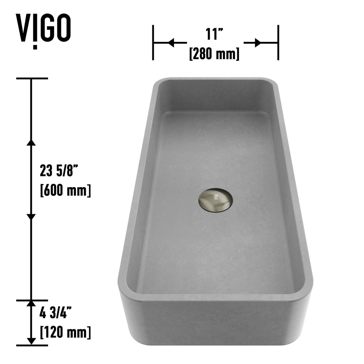 Palazzo Gothic ConcretoStone Grey Bathroom Sink/Basin Set with Niko Faucet and Rectangular Vessel G3F5 - product image 3