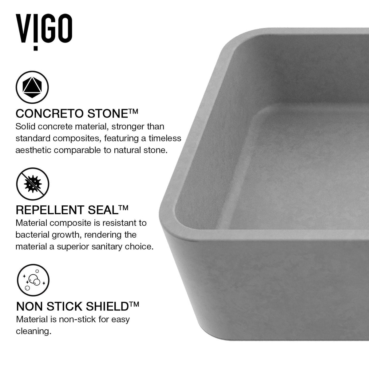 Palazzo Gothic ConcretoStone Grey Bathroom Sink/Basin Set with Niko Faucet and Rectangular Vessel G3F5 - product image 6