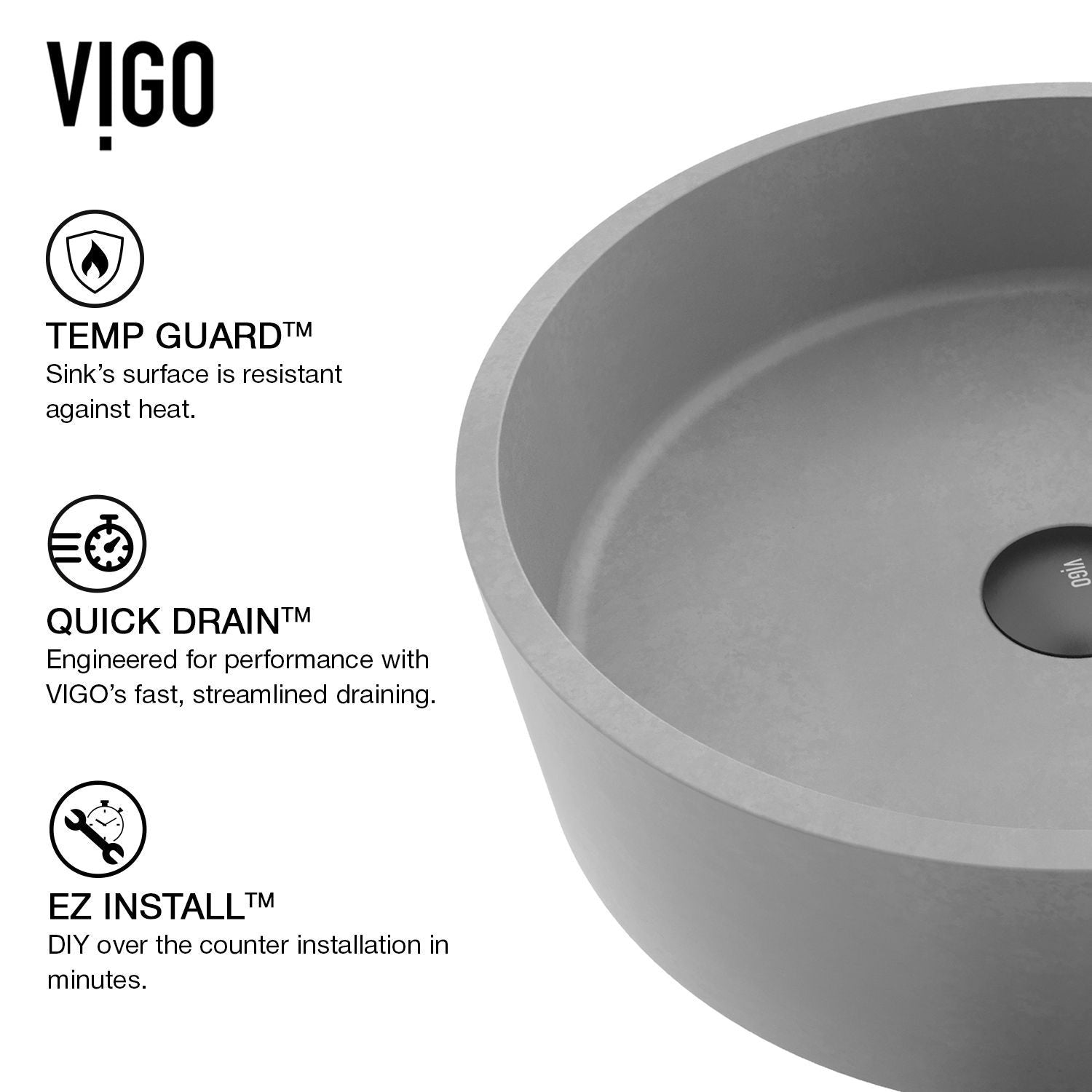 Palermo Gothic ConcretoStone 15x15-in Deep Grey Bathroom Sink/Basin with Round Vessel W3F9 - product image 2