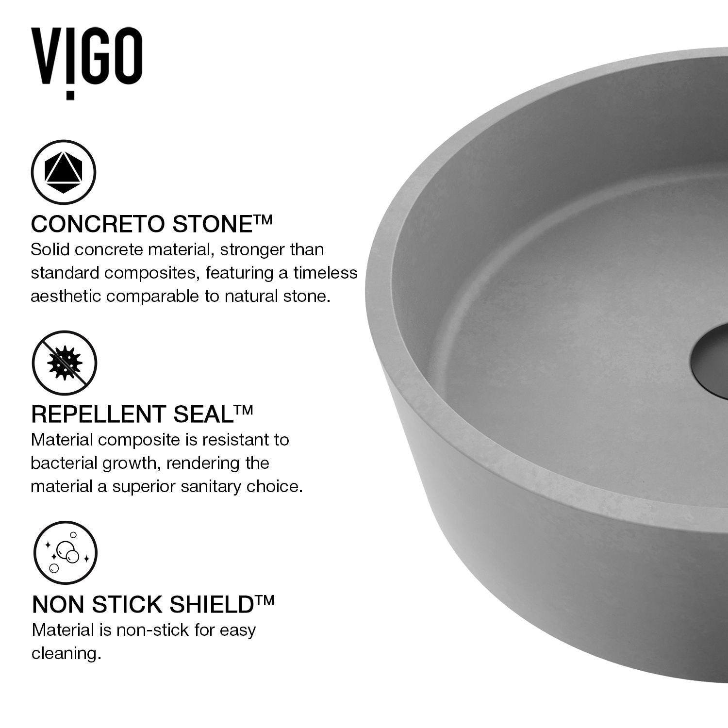 Palermo Gothic ConcretoStone 15x15-in Deep Grey Bathroom Sink/Basin with Round Vessel W3F9 - product image 3