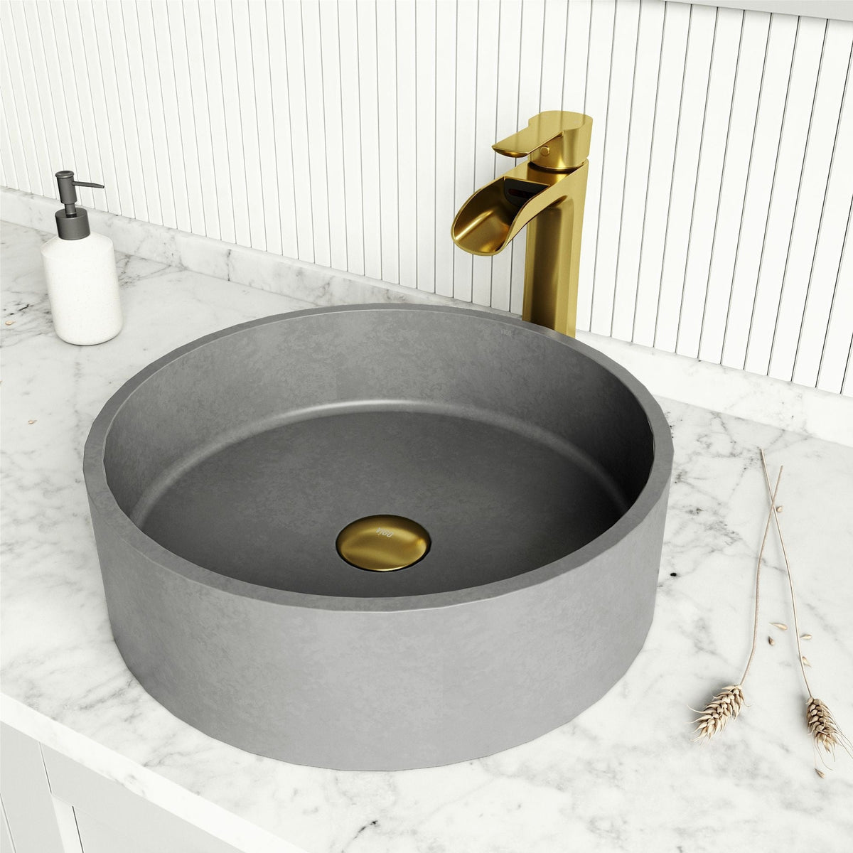Palermo Gothic ConcretoStone 15x15-in Deep Grey Bathroom Sink/Basin with Round Vessel W3F9 - product image 6