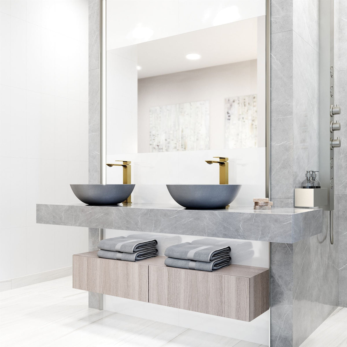Ravenna Gothic ConcretoStone Grey Bathroom Sink/Basin Set with Dunn Faucet and Round Vessel F2X0 - product image 5