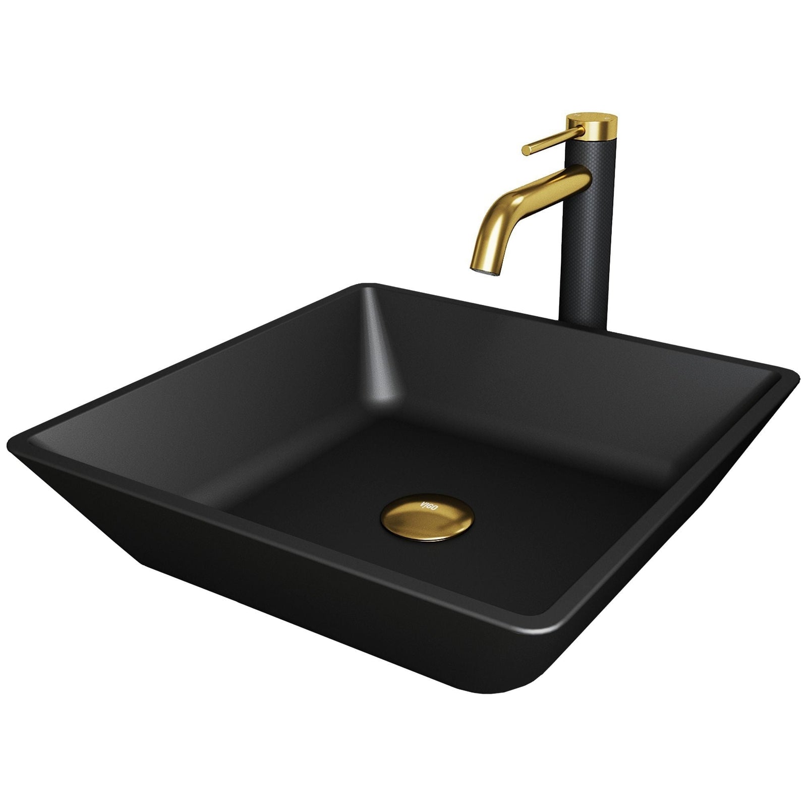 Roma MatteShell Matte Black Bathroom Sink/Basin Set with Lexington Faucet and Glass Square Vessel Z3V4 - product image 1