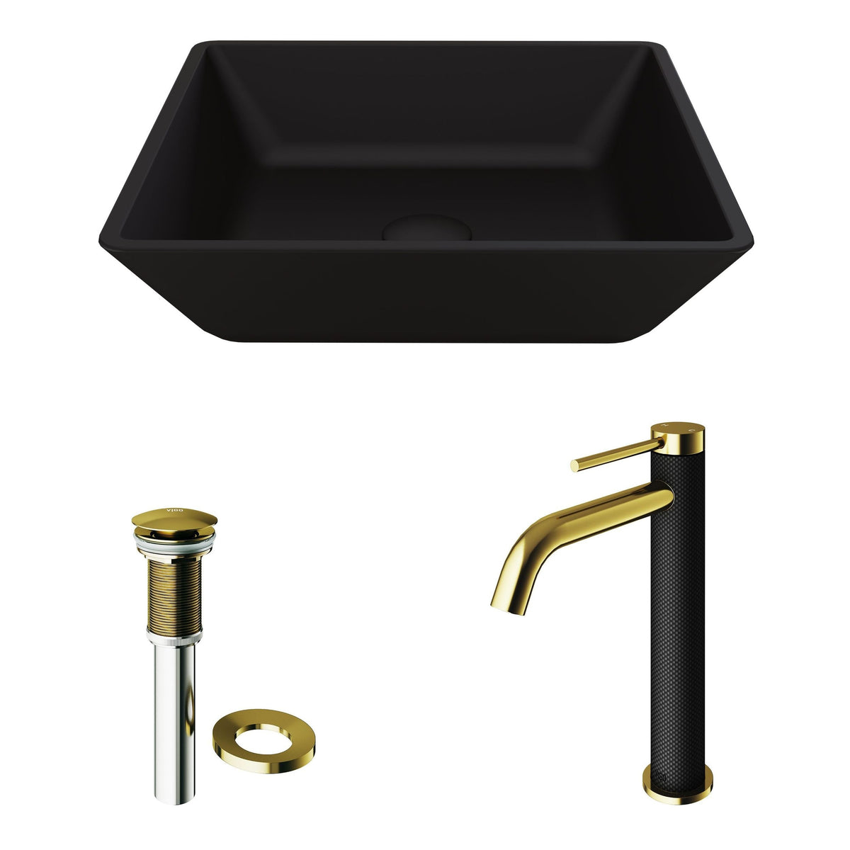 Roma MatteShell Matte Black Bathroom Sink/Basin Set with Lexington Faucet and Glass Square Vessel Z3V4 - product image 2