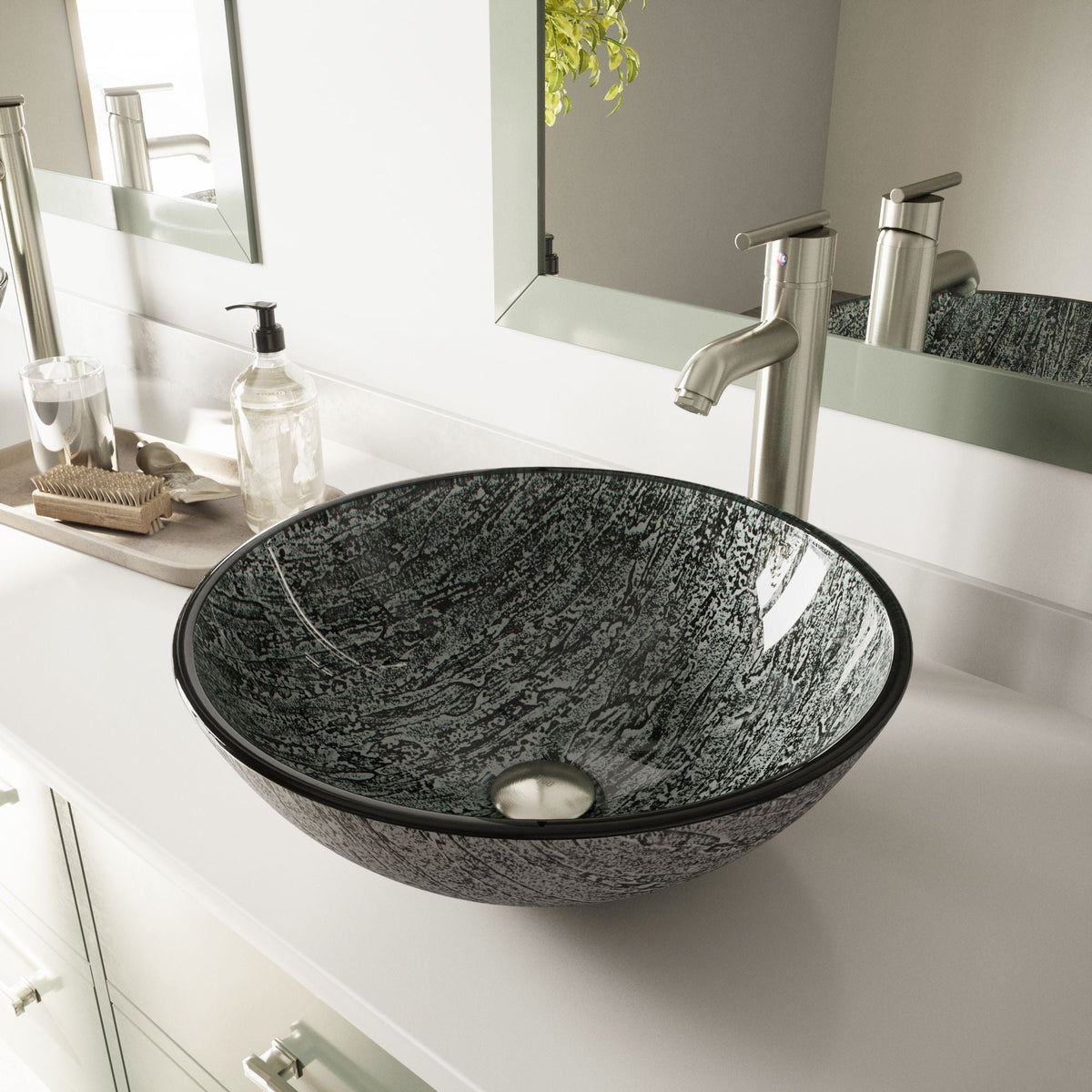 Round Glass Vessel Bathroom Sink/Basin with Deep Bowl, Titanium T8J0 - product image 8