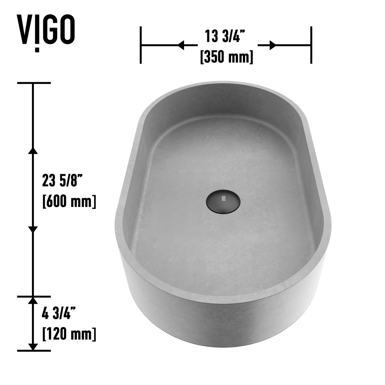 Sagrada Gothic ConcretoStone 24x14-in Deep Grey Bathroom Sink/Basin with Rectangular Vessel R0T7 - product image 2